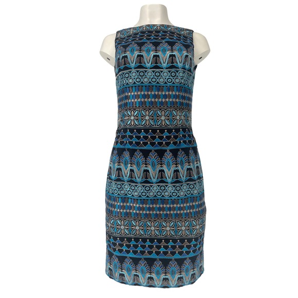 White House Black Market Dresses & Skirts - White House Black Market NWT Metallic Embroidered Sheath Dress 2 XS Blue Silver
